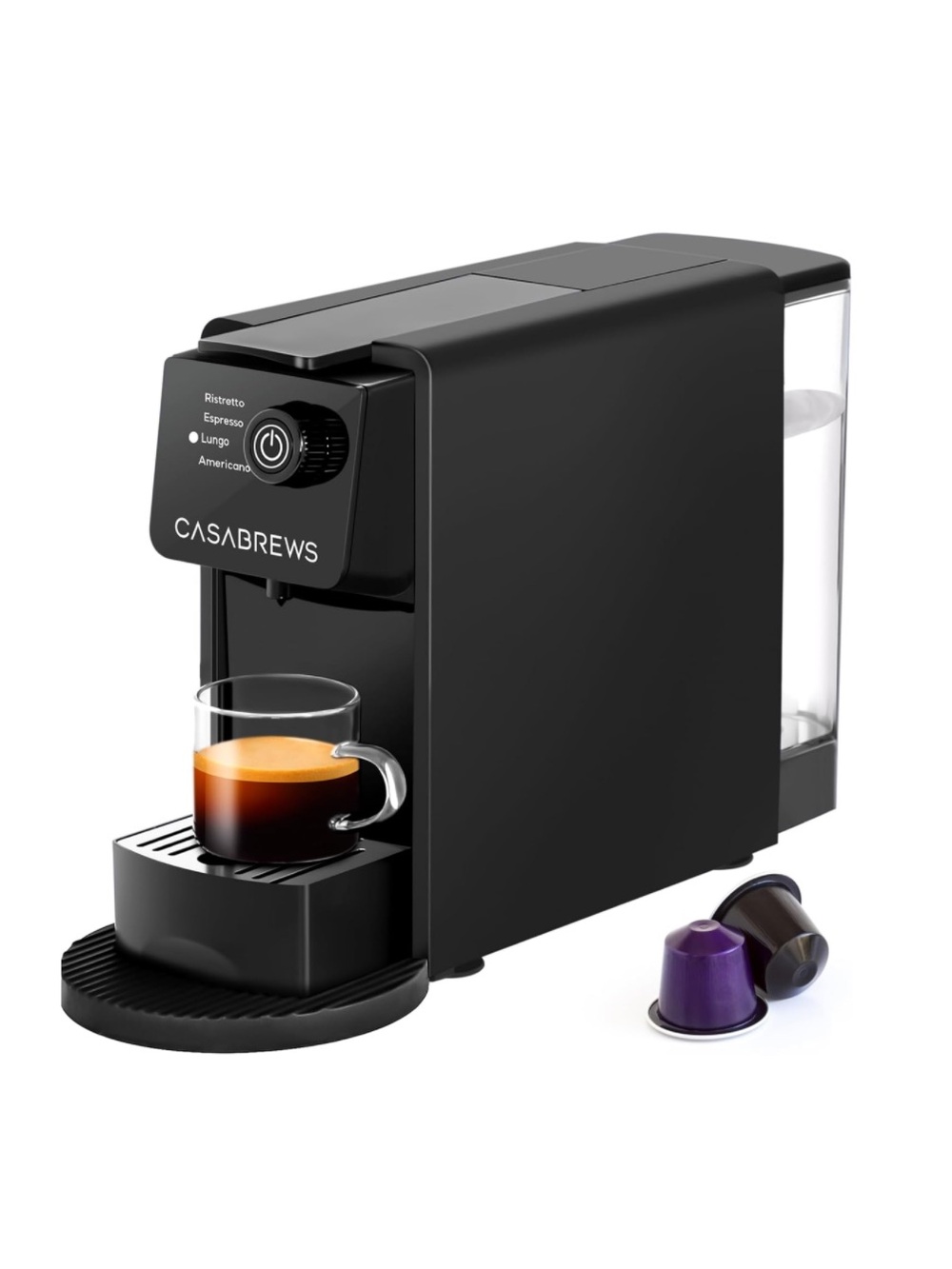 Casabrews Black Single-Serve Pod Coffee Machine - Compact Espresso Brewer